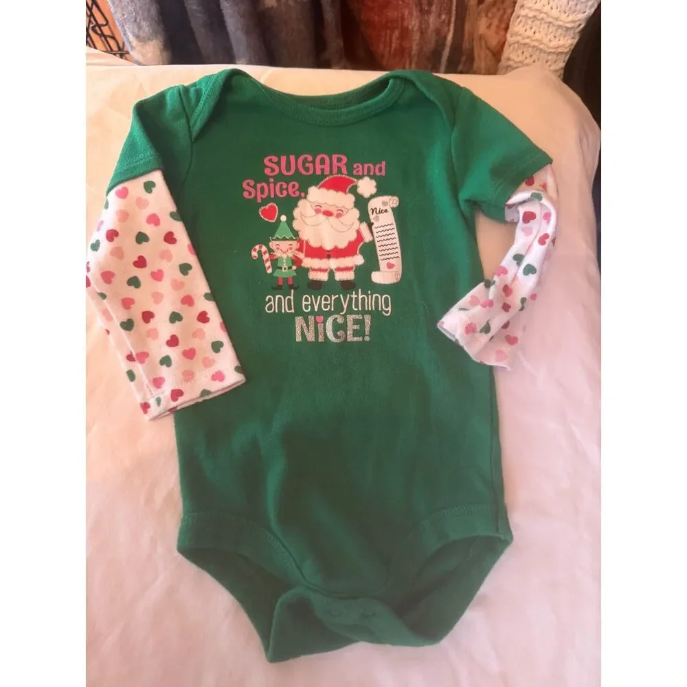 Infant Girls Size 6-9 months Christmas Onesies EUC